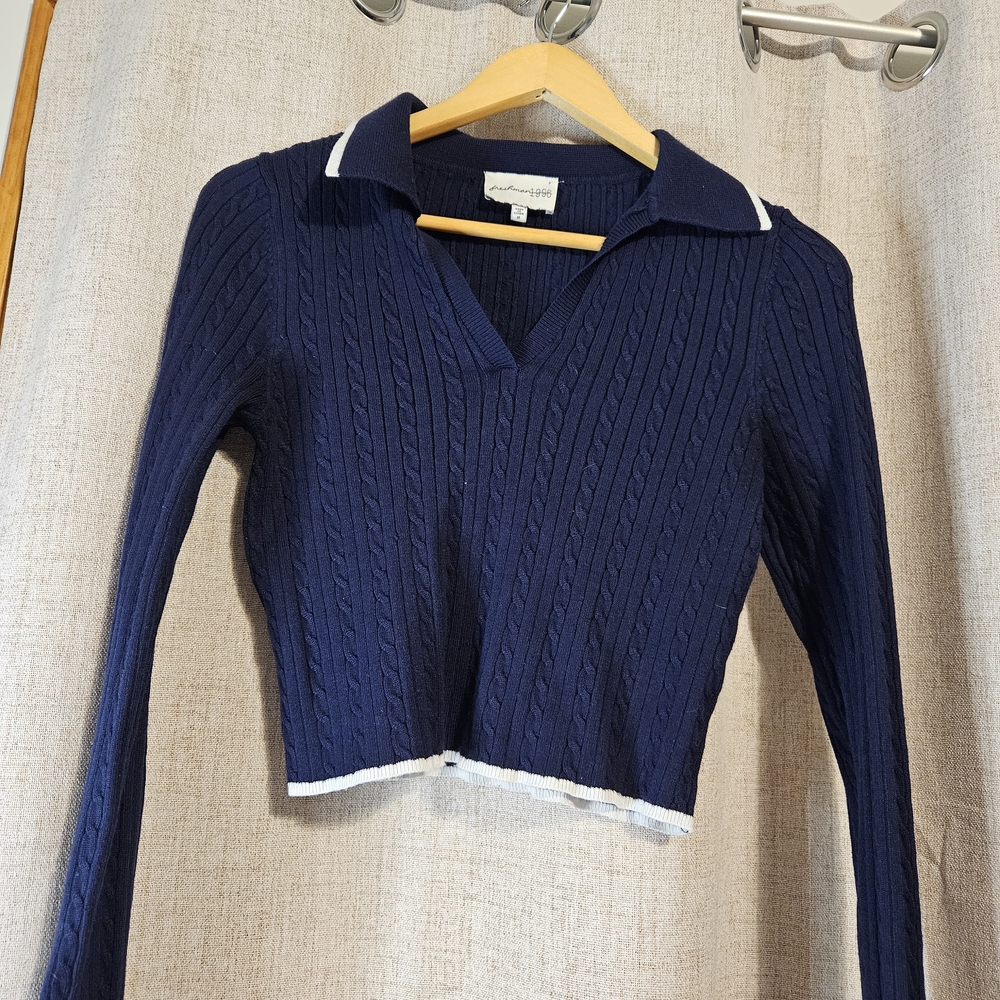 Navy Blue Cable Knit Sweater